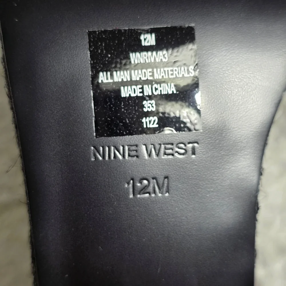 Nine‎ West Womens Black Straw Espadrille Platform Wedge Sandals Size 12M NEW NIB